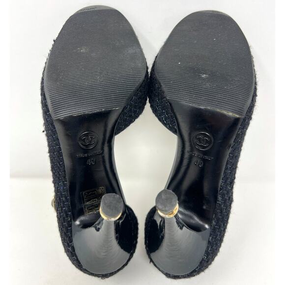 Chanel Black Cap-Toe Tweed T-Strap Mary Jane Pumps – Size 40 - Picture 9 of 11